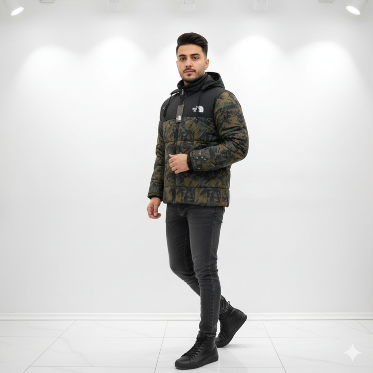 کاپشن مردانه مموری ضد اب مدل NORTHFACE رنگ چریکی